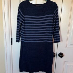 Peruvian Connection Navy and Slate Striped Long Sleeve Dress